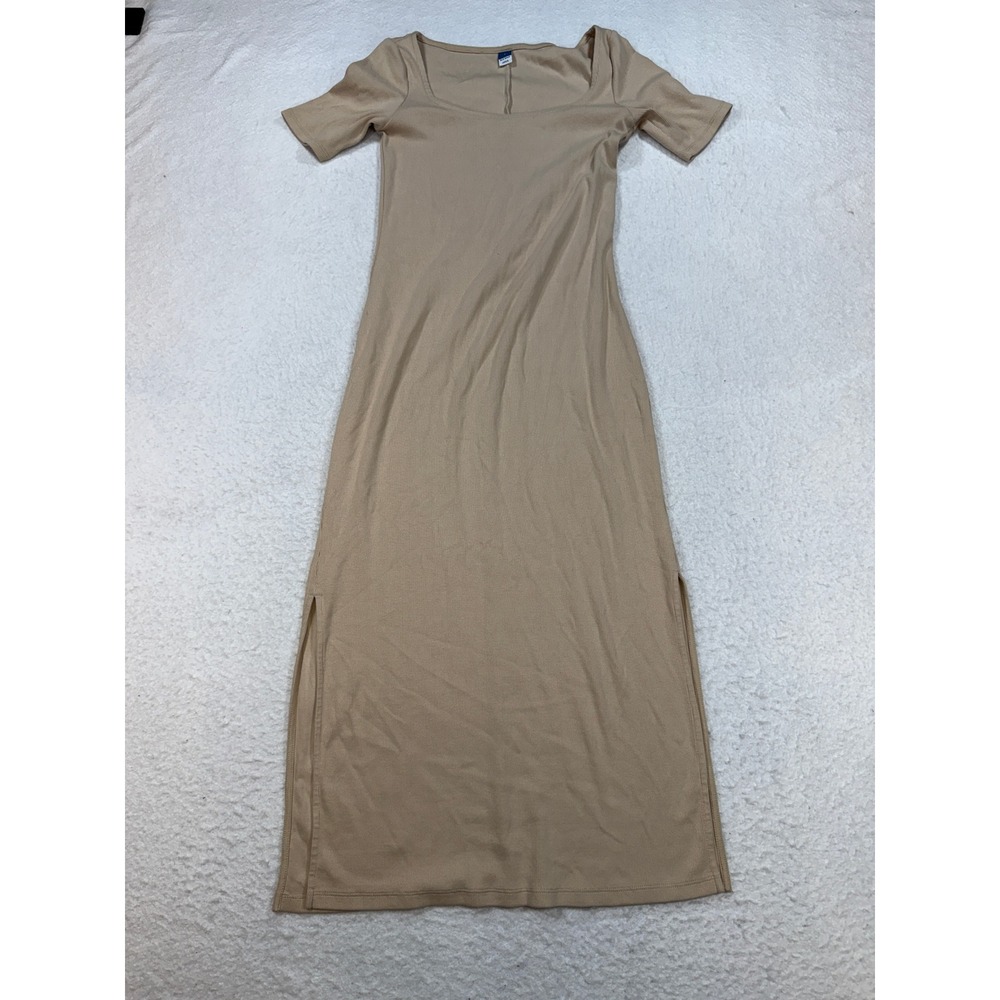 Old Navy Tan Ribbed Square Neck Side Slit Maxi Dress Small